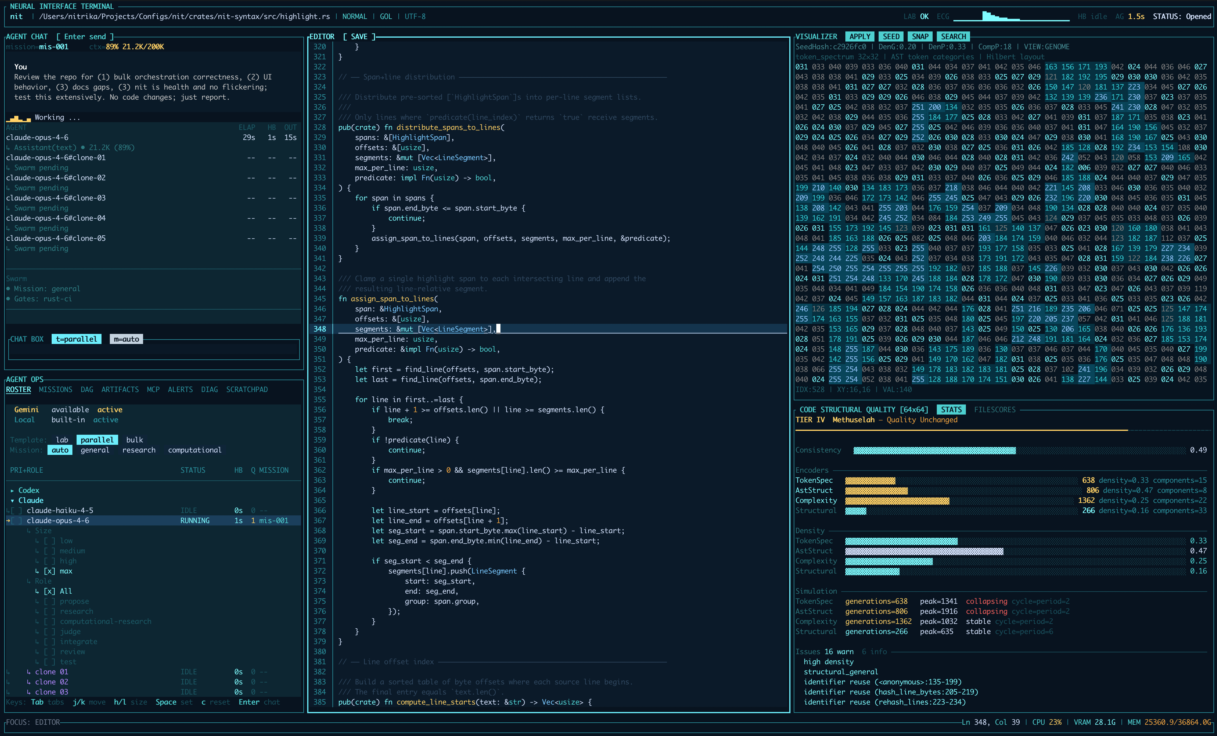 nit — the Neural Interface Terminal: a vim-keyed editor and agent station